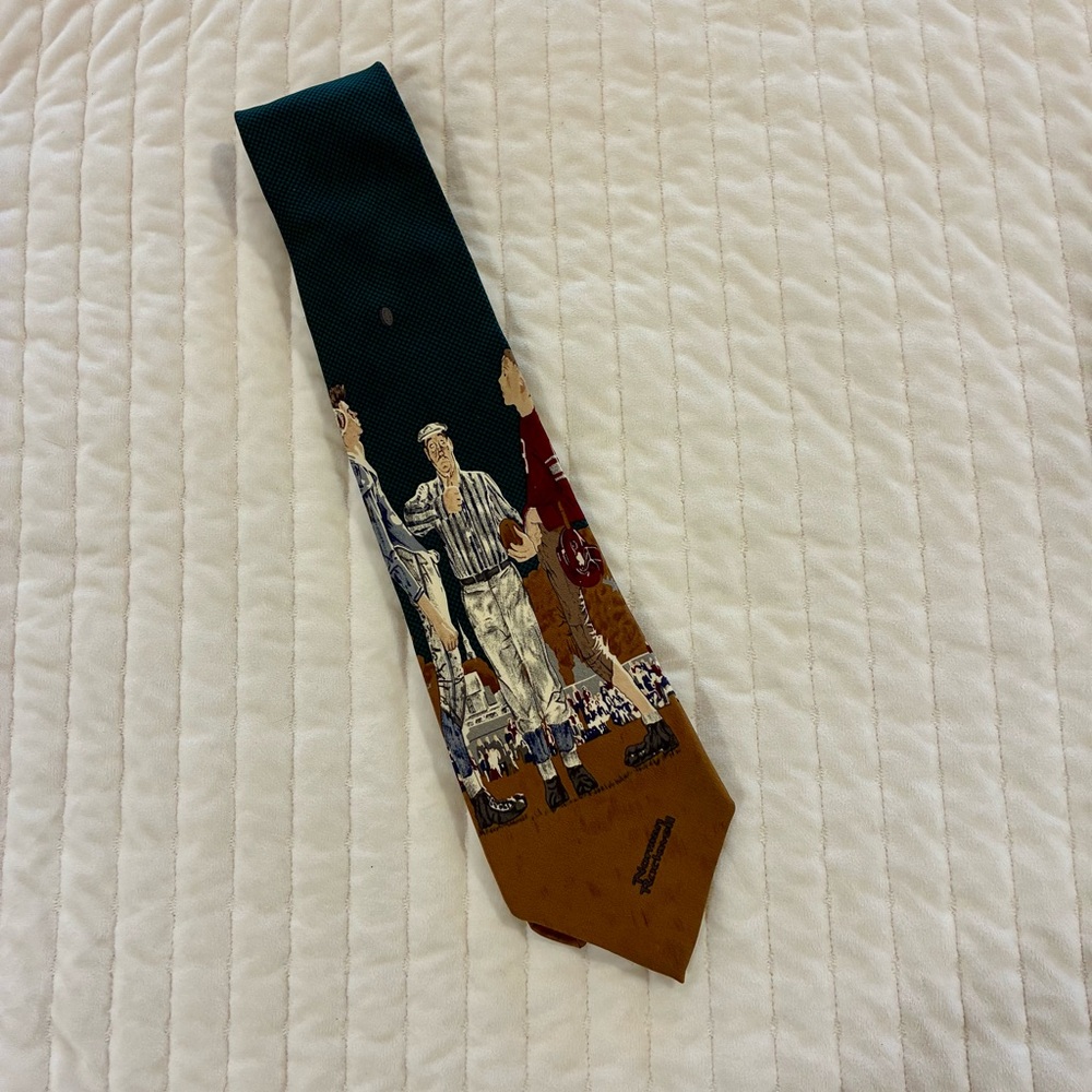 Norman Rockwell Green and Brown Novelty Tie The Saturday Evening Post 1994 Silk
